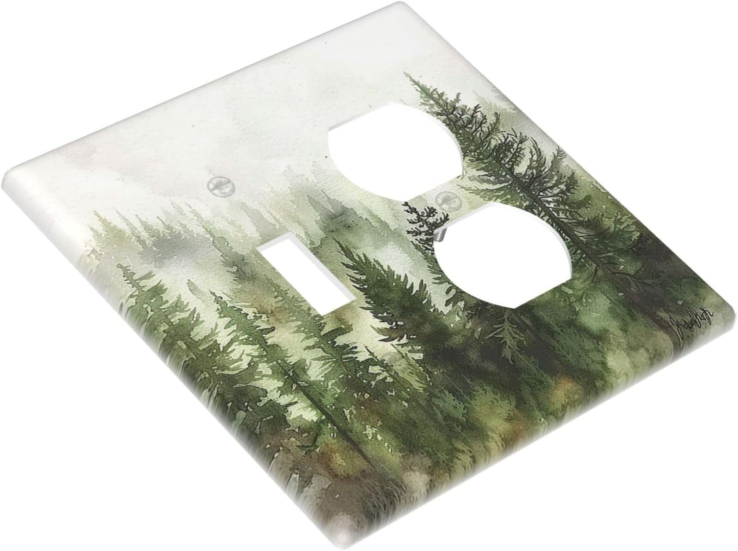 Wallplates Green Forest Watercolor Painting Foggy Pine 1 Toggle 1 Duplex Switch Plate Electrical GFCI Faceplate Decorative Light Switch Covers for Bedroom living Room Decor