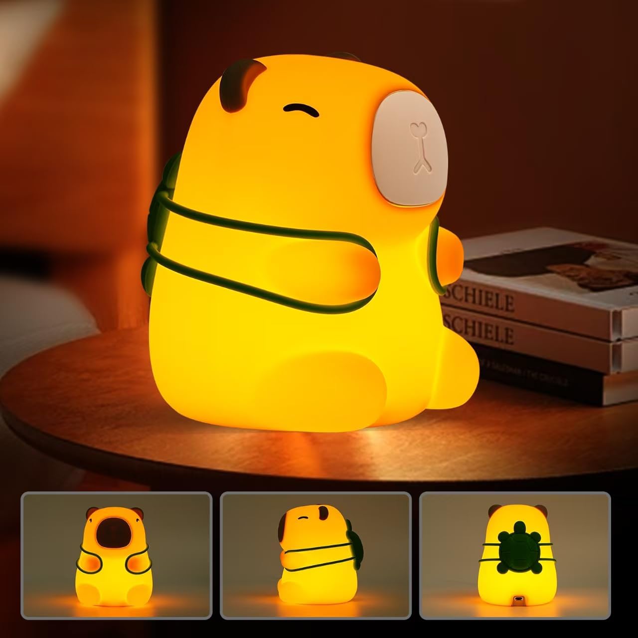 Capybara Night Light for Kids,Cute Squishy Silicone Nursery Nightlight Kawaii Animal Bedside Lamp with 7 Colors 3 Levels Dimmable Tap Control Rechargeable Animal Toddler Nightlights for Kids