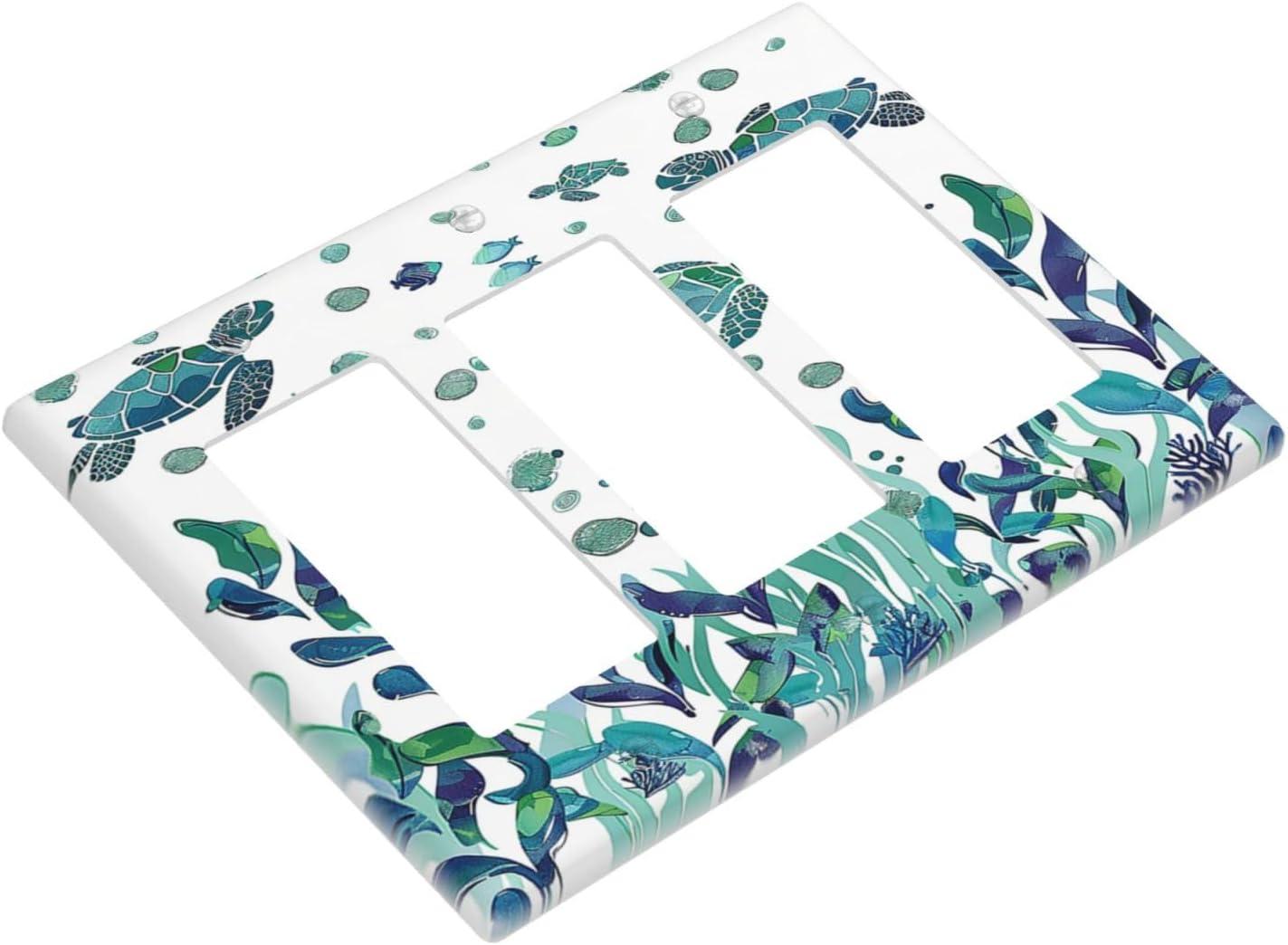 Light Switch Covers Vibrant Turtle Seagrass Watercolor Painting 3 Gang Rocker Electrical GFCI Decorative Triple Outlet Wall Plate Cover Switchplate for Bathroom living Room Decor