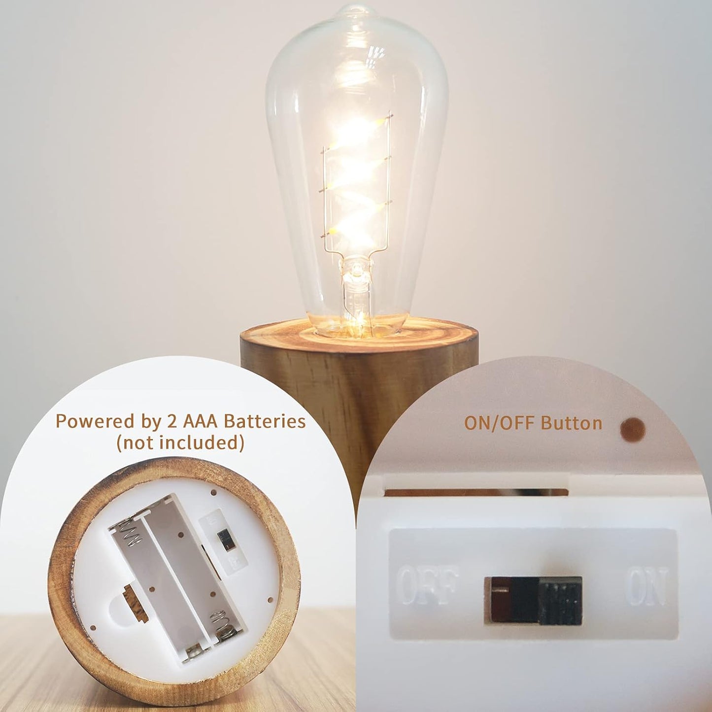 YiShine Battery Operated Table Lamp Wood Night Light Decorative Table Light for Bedroom Living Room Lights Bedside Table Lamp Desk Decorative Lights Bright Light Festival Home Decoration (Two-Pack)