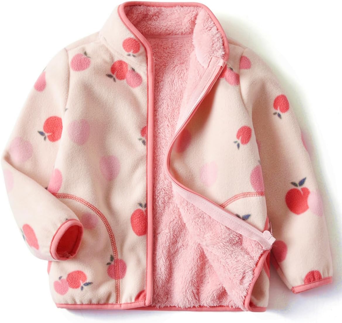 Kids Printed Polar Fleece Jacket Toddler Baby Boys Girls Autumn Winter Warm Sherpa Lining Outerwear Soft Lightweight