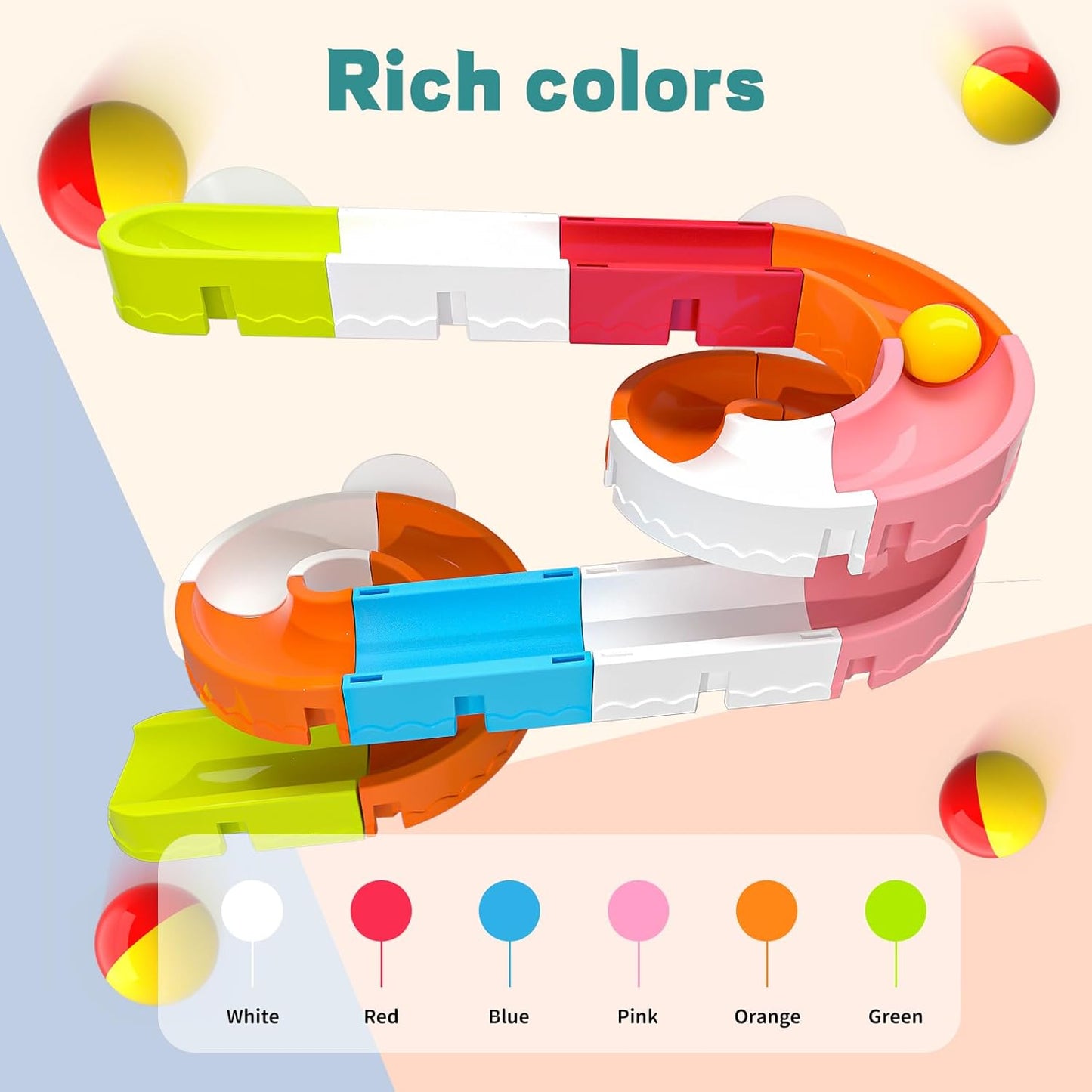 Baby Bath Toys for Toddler 1-3 3-5, Bathtub Shower Building Duck Slide Blocks Toy Marble Run Toys for Kids 1 2 3 4 5 Years Old Toddler Boys and Girls