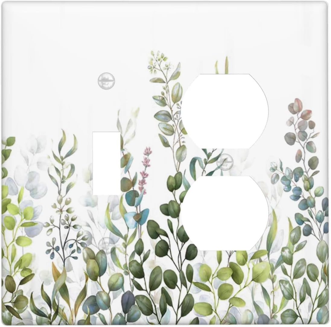 Green Eucalyptus Leaf Plant Herbs Springnature Wallplates 1 Toggle 1 Duplex Switch Plate Electrical GFCI Faceplate Decorative Light Switch Covers for Bed Room Living Room Decor