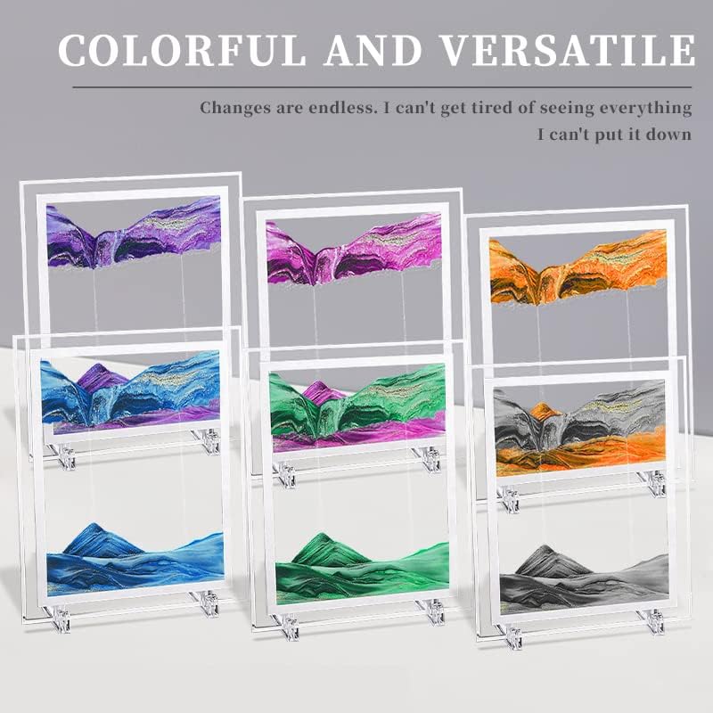 Moving Sand Art Picture 3D Deep Sea Sandscapes Sand Art Liquid Motion Bubbler Timer for Adult Kid Desktop Art Toys for Home Decor and Office(Square+Black+10In)