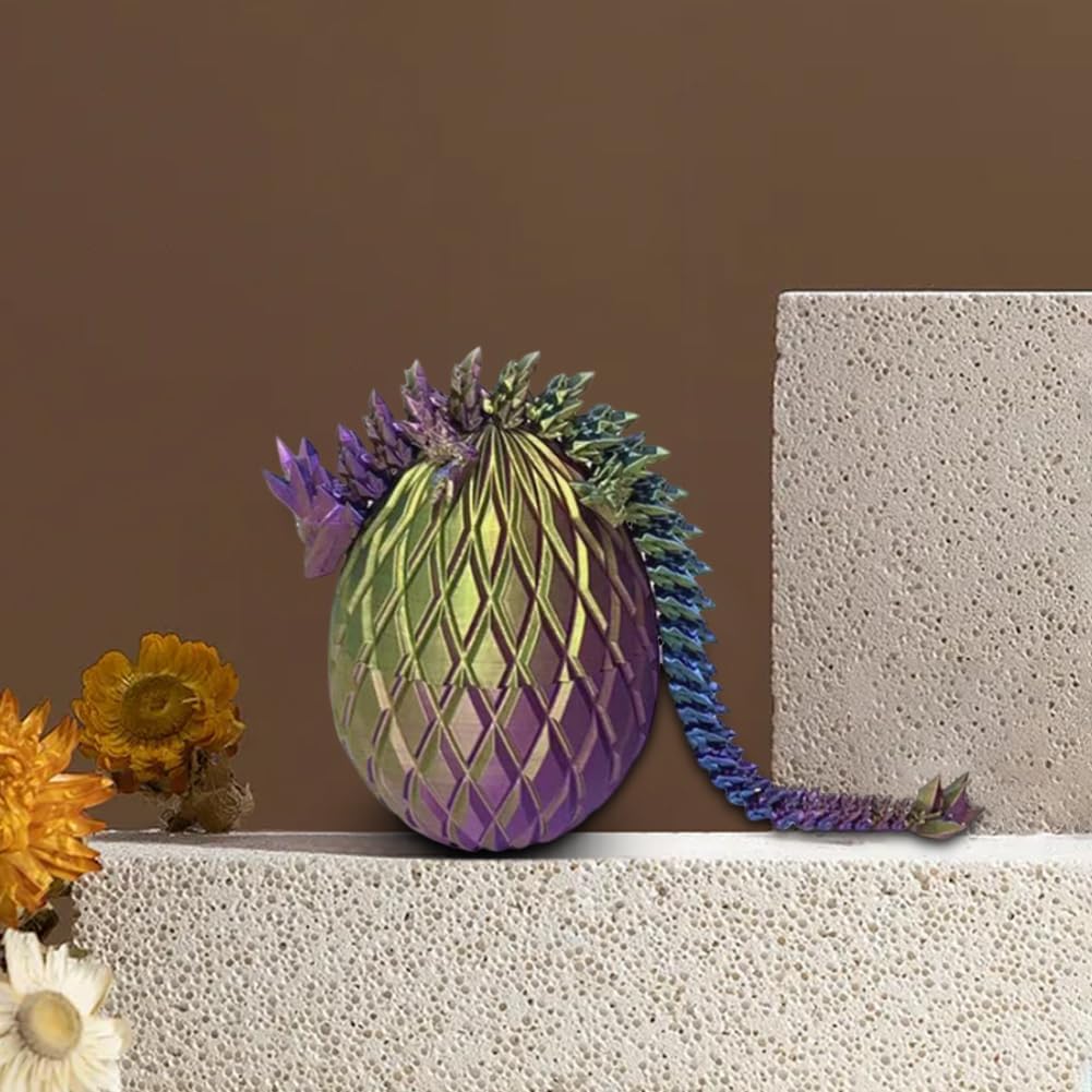 3D Printed Dragon Egg,Dragon Eggs with Dragon Inside,Crystal Dragon Fidget Toys,Full Articulated Dragon Dragon in Egg,Adults Fidget Toys for Autism ADHD (3 Colors Gold Blue Purple)