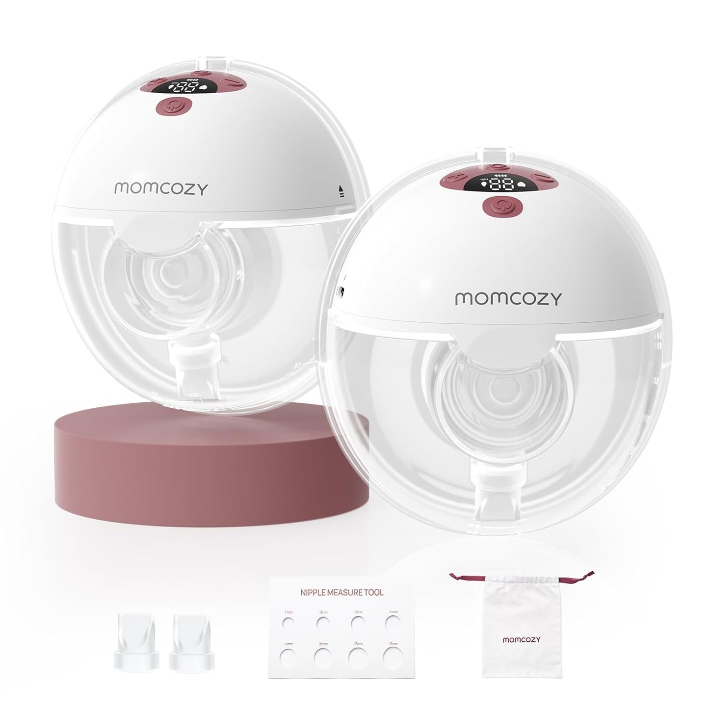 Momcozy M5 Lite Hands-Free Wearable Breast Pump, DoubleFit Flange for Baby-Like Comfort, 3 Modes & 9 Suction Levels, No Flange Insert or Hard Carry Case, 24mm, 2-Pack, Cozy Red