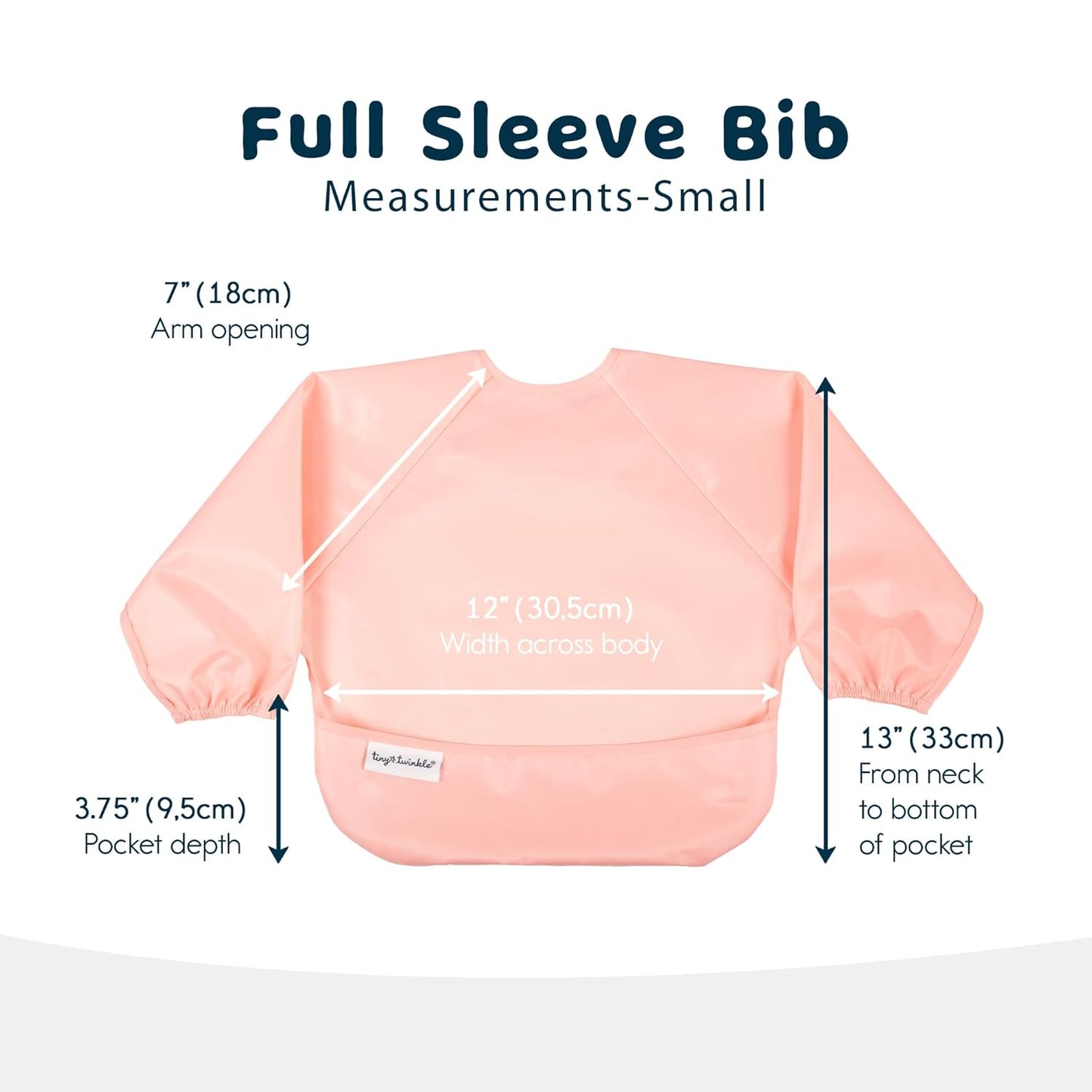 Tiny Twinkle Mess Proof Baby Bibs, 2pk Waterproof Smock Baby Bibs for Eating, Machine Washable Long Sleeve Bibs, Baby Led Weaning, Toddler Bibs, BLW Supplies (Peach Terracotta, Small 6-24 Months)