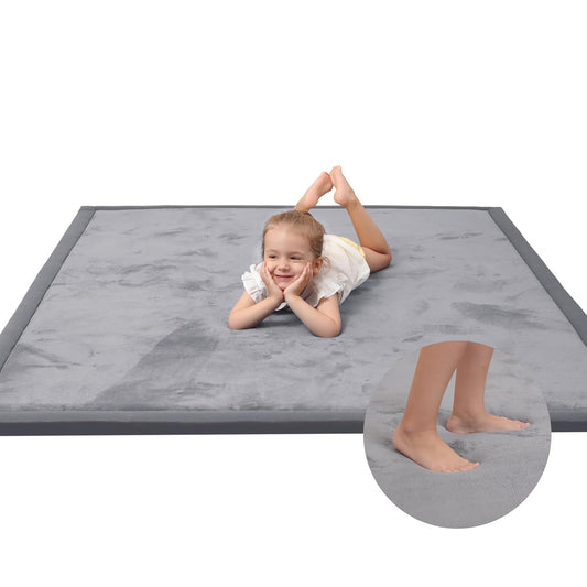Baby Play Mat for Floor,1.3" Thick Elasti-Foam 74×50 Playpen Mat for Toddlers Infant kids,Water-Repellent Soft Coral Velvet for Tummy Time, Non-Slip Backing for Crawling,Tatami Style(Dark Grey)