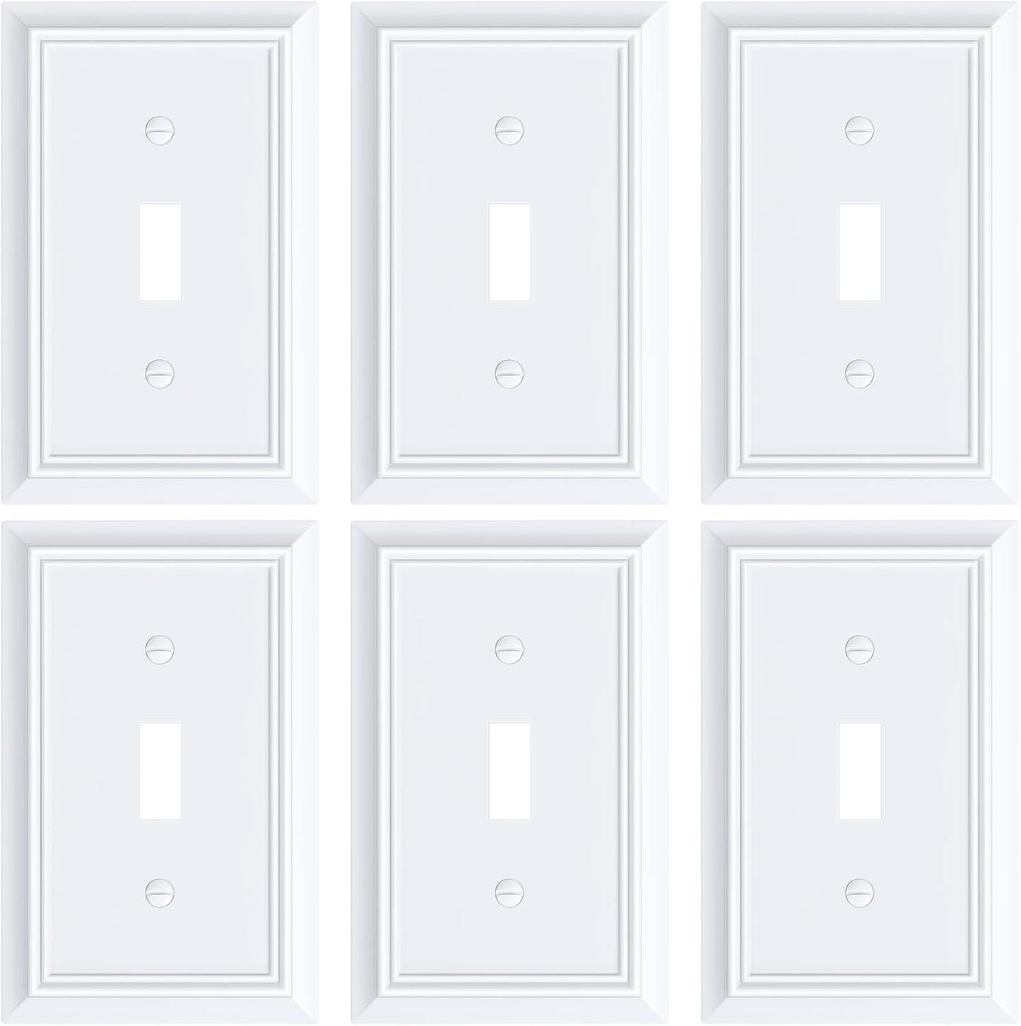 6-Pack Single Toggle Light Switch Cover Plate, Durable Natural Bamboo Fiber Decorative Switch Plate Covers, Pure White 1 Gang Wall Plate, Corrosion Resistant