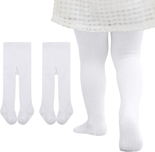 Zando Baby Girls Tights Cozy Cotton Infant Non Slip Grip Leggings Toddler Solid Knit Pantyhose Warm Newborn Stockings