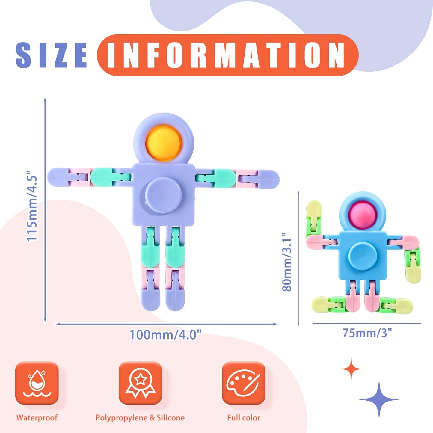 Hanaive 24 Pcs Robot Fidget Spinners Transformable Fingertip Gyro Chain Toy Fidget Sensory Toys Deformable DIY Stress Relief Fidget Toy Adults Pinata Goodie Bag Birthday School Gift