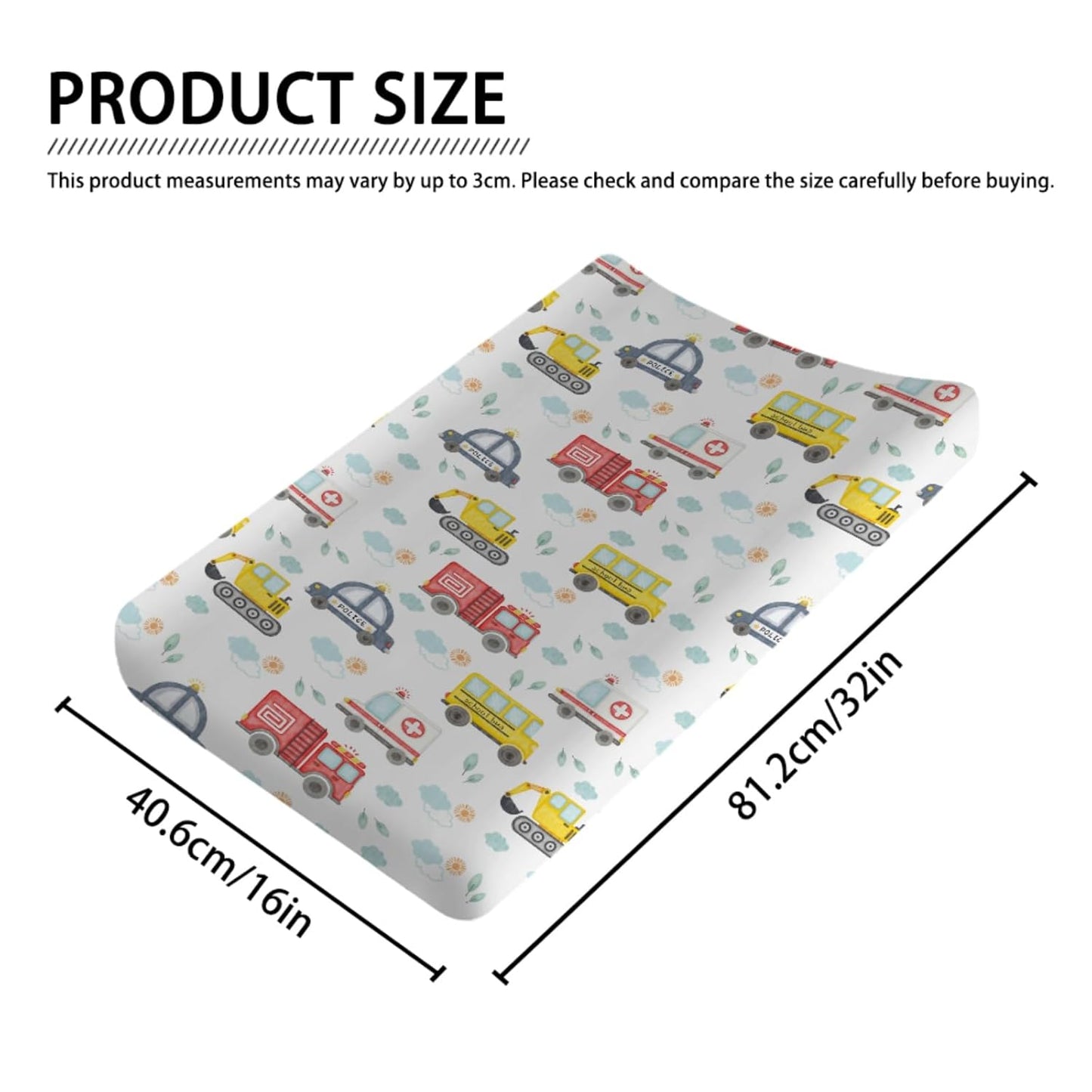 Watercolor Cars Changing Pad Covers Cute Transport Vechile Sun Clouds Leaves Diaper Change Pad Sheets for Girls or Boys Cartoon Cars Soft Stretch Fitted Changing Table Mats Cover 32''x16''