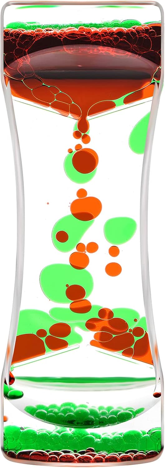 Red Green Liquid Motion Bubbler Timer for Holiday Stocking Stuffers Set of 1, Liquid Bubble Drop Oil Water Hourglass Sensory Toys for Autistic Relaxing Activity, Office and Home
