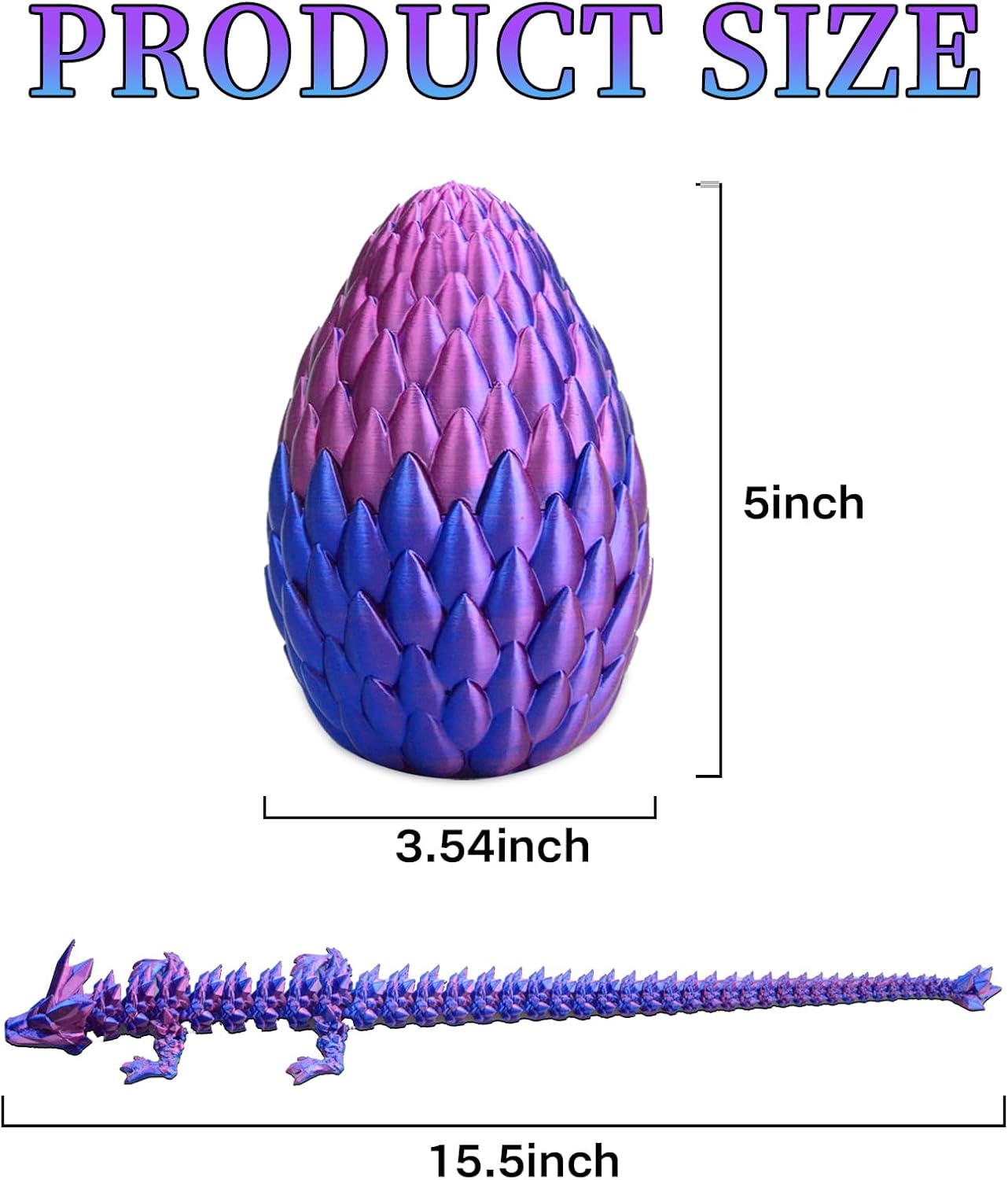 3D Printed Dragon Eggs with Dragon Inside Mystery Dragon Egg 3D Printed Articulated Dragon Articulated Dragon with Dragon Egg, Flexible Joints Home Decor Executive Desk Toys (Laser Purple