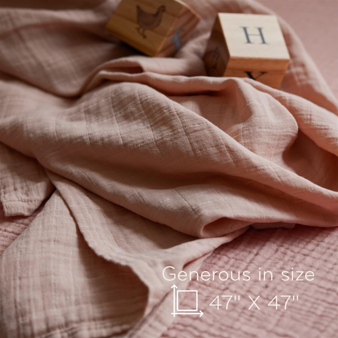Swaddle - 100% Organic Cotton - Muslin Swaddle Blankets for Newborn, 47" x 47" (Blush)