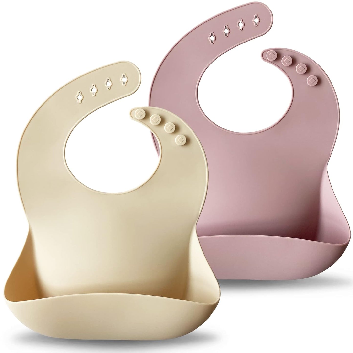 Moonkie Silicone Baby Bibs Set Of 2 | BPA Free Waterproof | Soft Flexible Silicone Bibs for Babies & Toddlers(Pale Mauve/Shifting Sand)