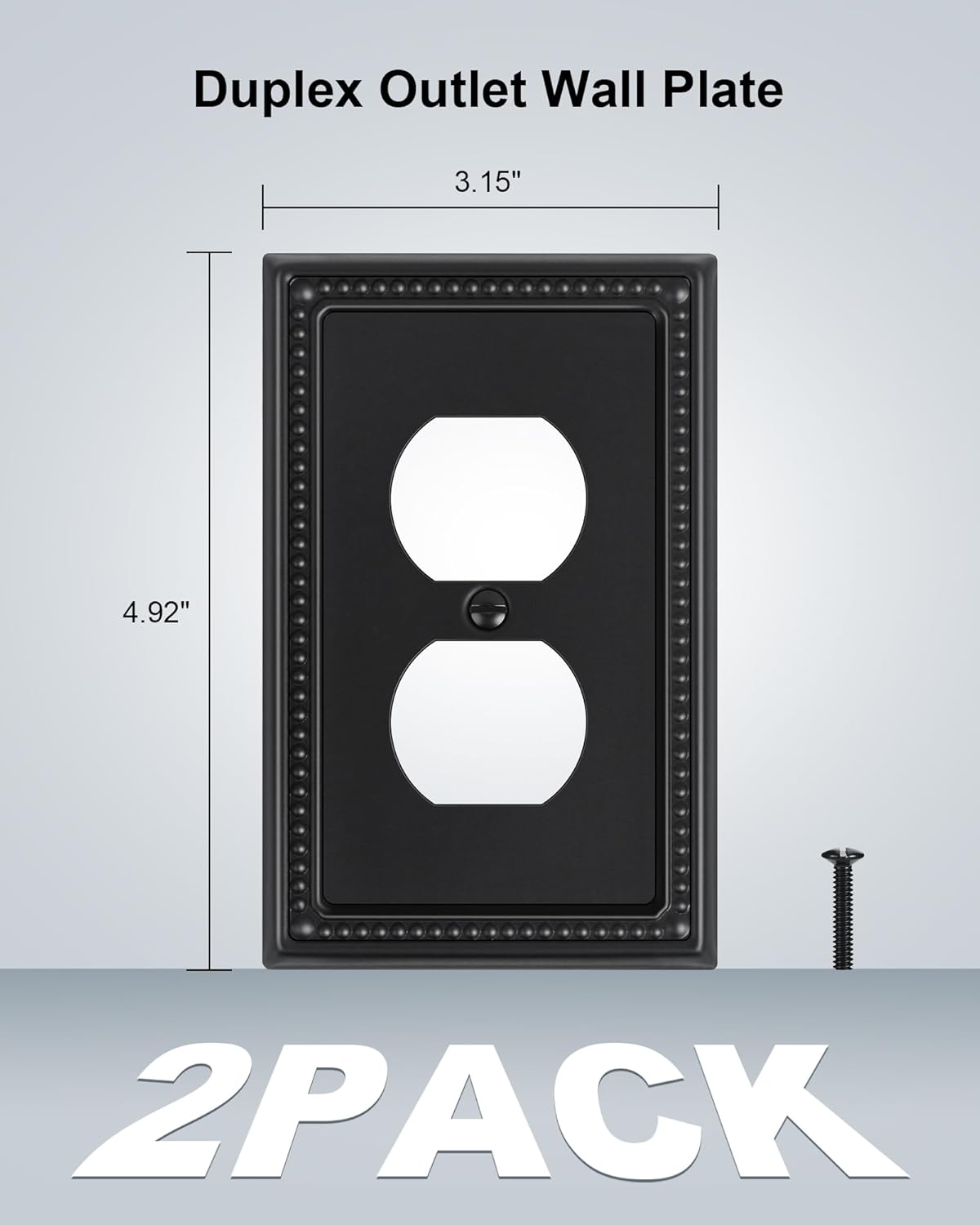 2-Pack Duplex Outlet Cover, Black Metal Wall Plates for Electrical Outlets, 1 Gang Receptacle Light Switch Cover, Pearls Beaded Decorative Switch Plates and Outlet Covers