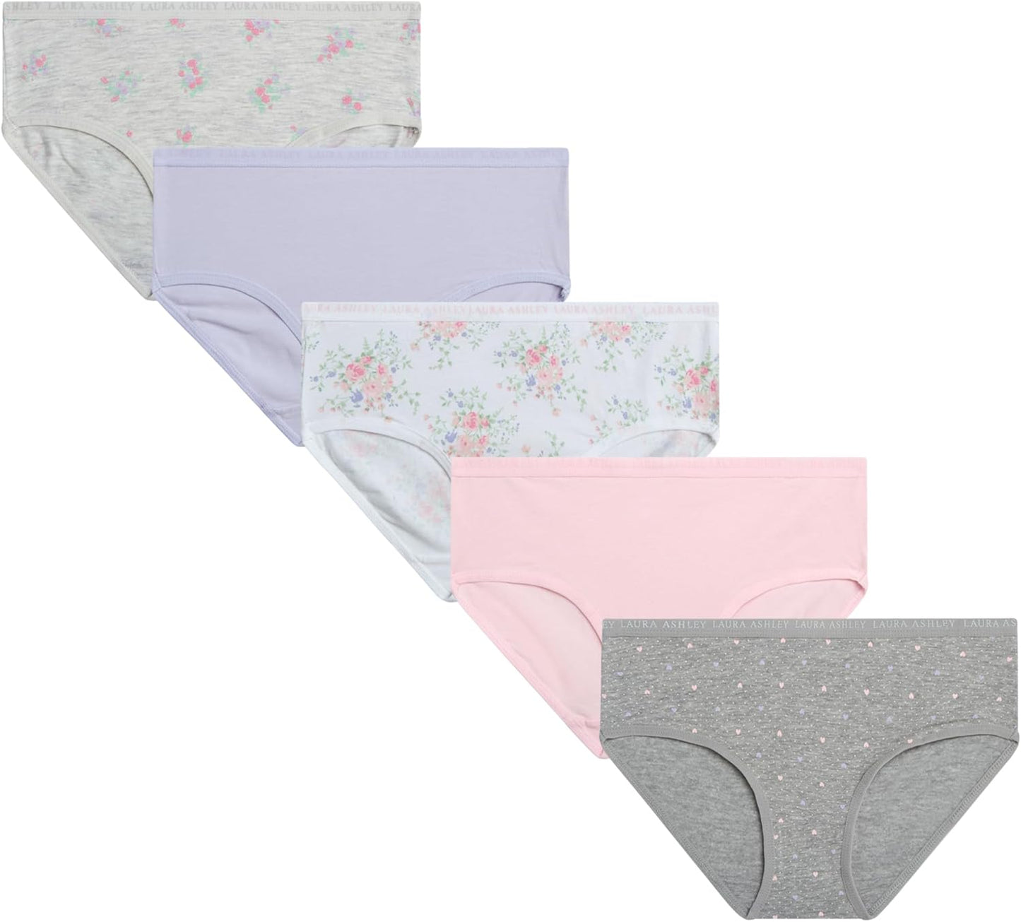 Laura Ashley Girls Underwear - 5 Pack Soft Stretch Breathable Panties for Girls - Lightweight Cotton Panties (Size: 4-12)