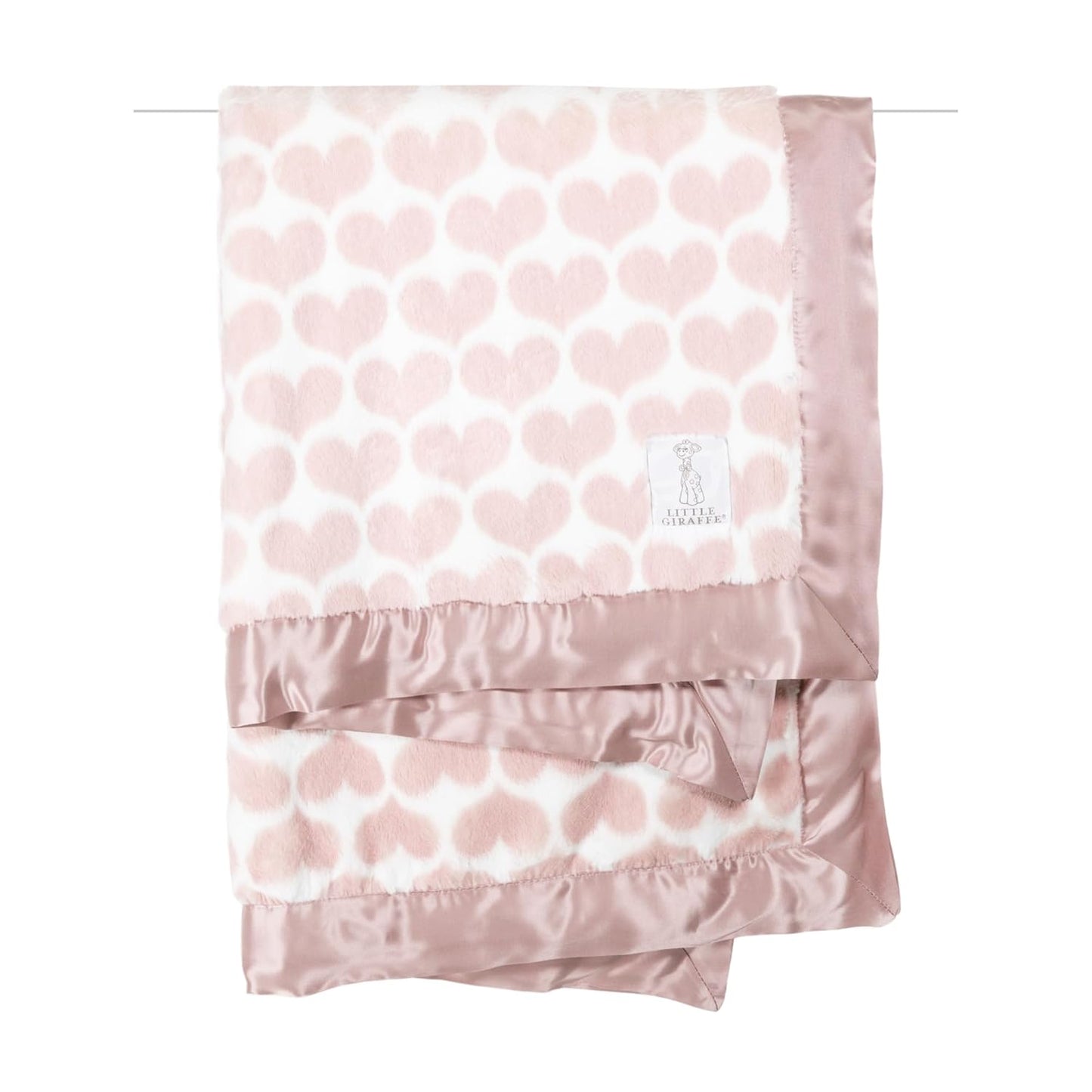 Little Giraffe Baby Blanket - Luxe Soft Blanket with Satin Trim - Baby Stroller Blanket - Newborn Baby Essentials & Baby Gifts - 29"x35" - Heart Army Dusty Pink