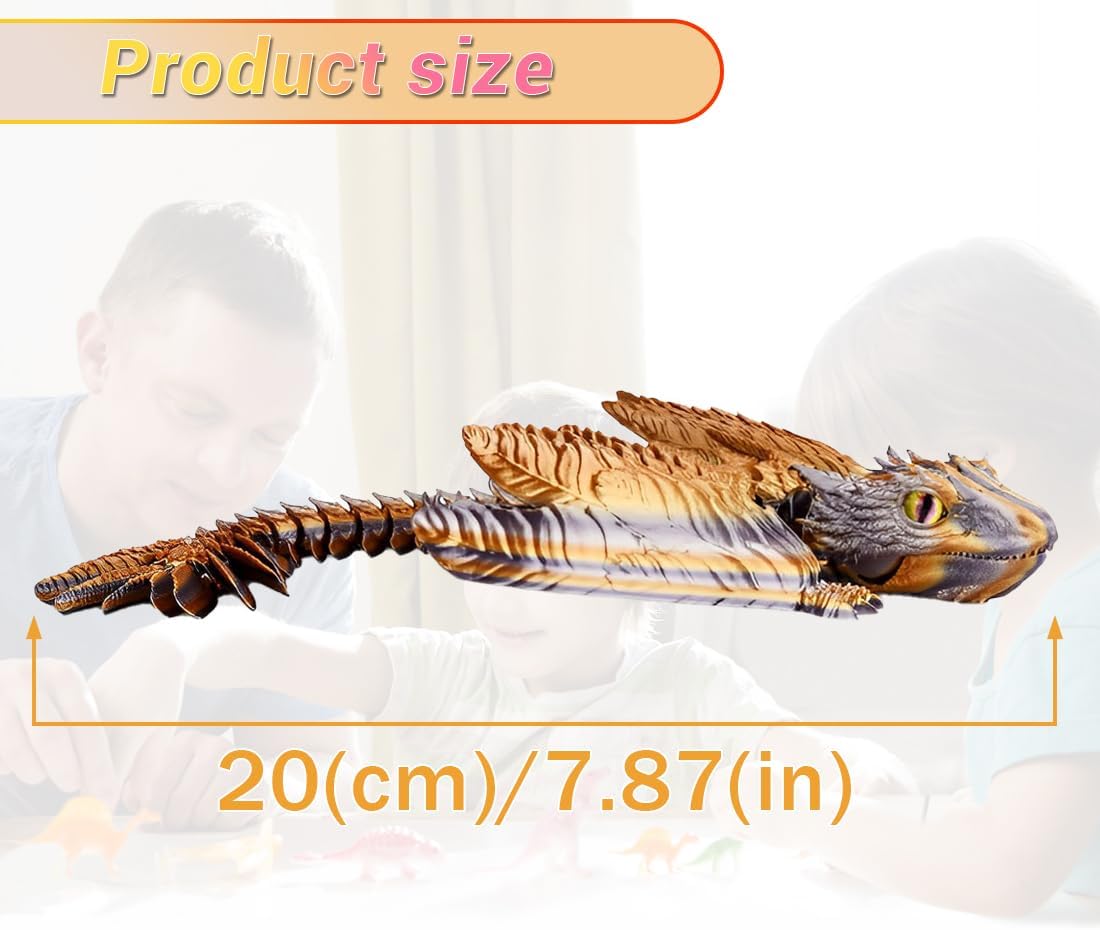 3D Printed Dragon with Wings 3D Printed Animals Articulated Dragon Fidget Dragon 3D Printed Toys Dragon Toy Desk Pets Home Office Decor (Copper)