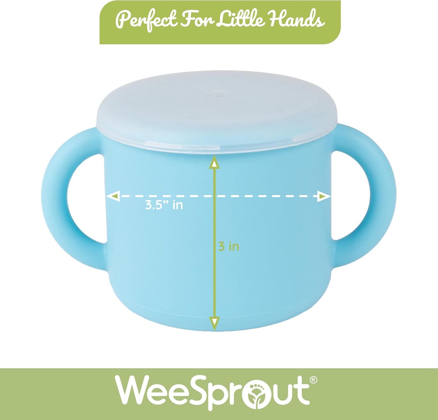 WeeSprout Snack Containers, Food Grade Silicone Cups, Spill-Proof Tops For Toddlers and Babies, Premium Hard Plastic Travel Lids, Dishwasher Safe, Set of 2 Snack Catchers