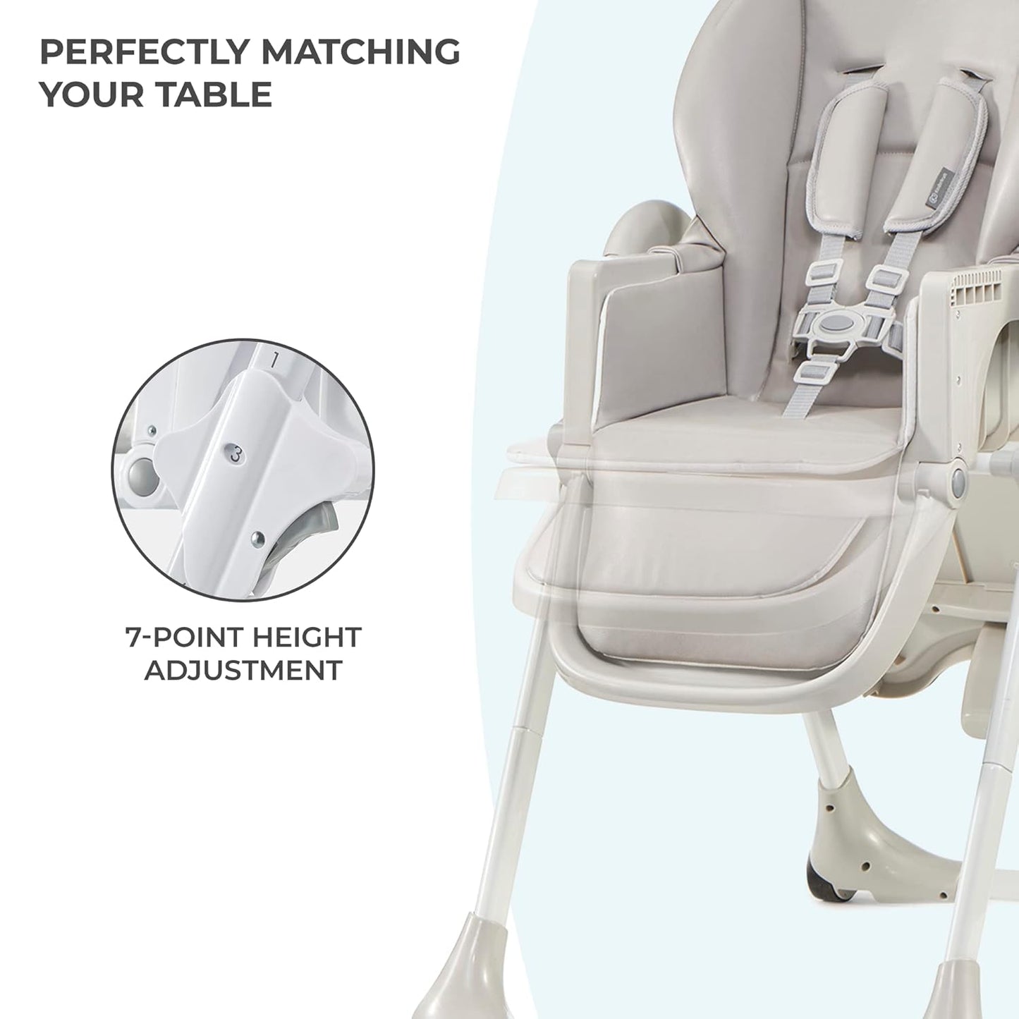 Kinderkraft Highchair Yummy, Baby Chair, Ergonomic, Comfortable, Reclining, Foldable, with Ajustable Height, Footrest, Detachable Double Tray, for Toddler, from 6 Month to 3 Years, Gray