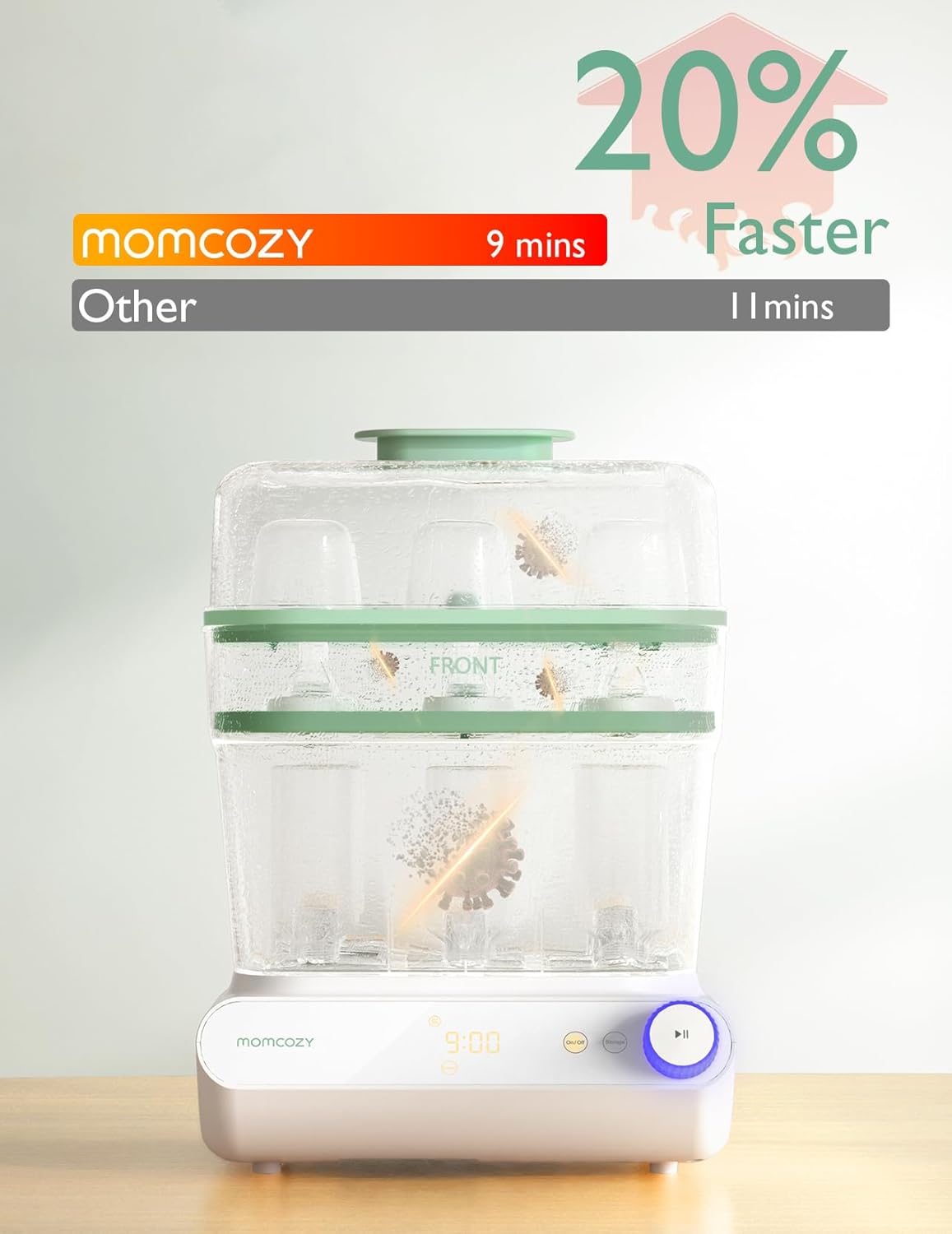 Momcozy 3 Layers Large Bottle Sterilizer and Dryer, Fast Sterilize and Dry, Universal Bottle Sterilizer for All Bottles & Breast Pump Accessories, Touch Screen & Auto-Off Bottle Sanitizer