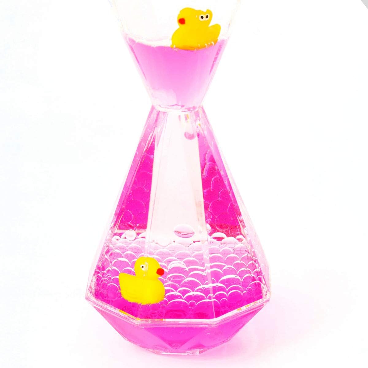 YUE Motion Liquid Motion Bubbler Floating Sea Creatures, Diamond Shaped Liquid Timer for Fidget Toy,Autism Toys, Children Activity, Calming Relaxing and Home Ornament (Purple Liquid with Duck Toys)