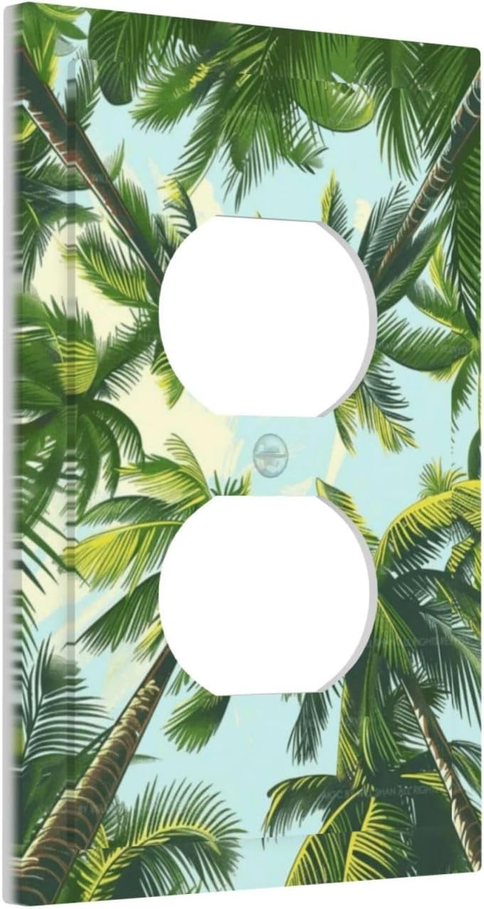 Summer Sky Coconut Palms Trees Green Plants Leaf Outlet Covers 1 Gang Duplex Light Switch Cover Decorative Switch Plates Electrical Receptacle Faceplate Wall Plate for Bed Room Living Room Decor
