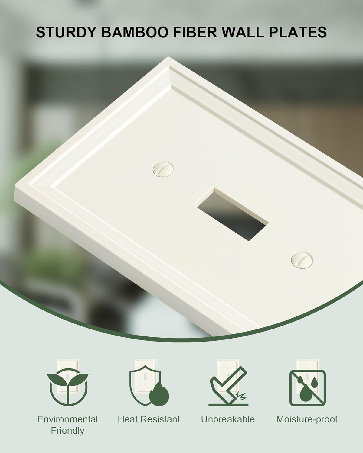 6-Pack Single Toggle Light Switch Covers Wall Plate, Light Almond Decorative Switch Plate Covers, 1 Gang Natural Bamboo Fiber Wall Plate, Corrosion Resistant