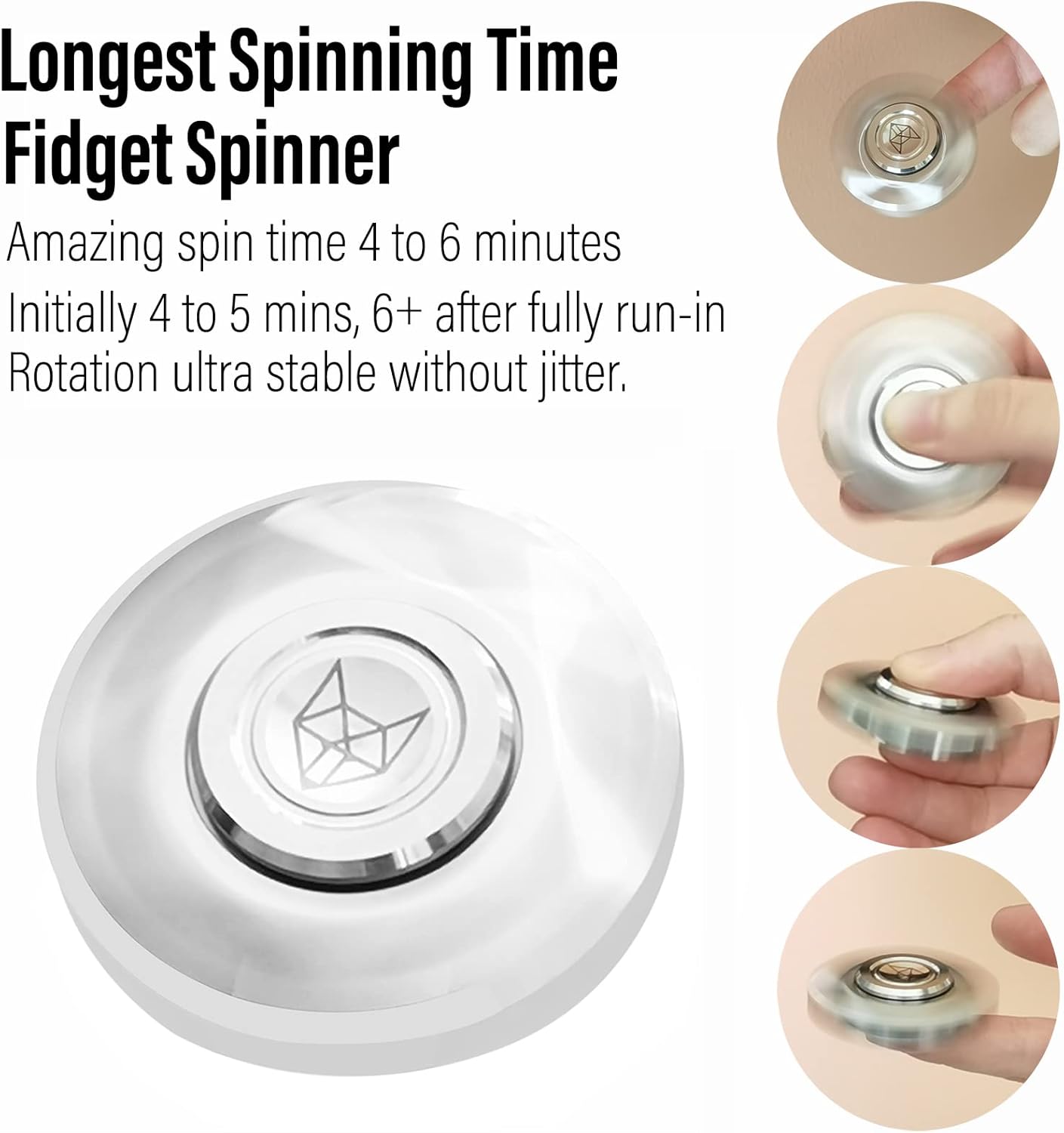 FREELOVE Upgraded Fox Metal Fidget Spinner for Adults, Steel/Glow Balls Clicking Noise, Mini Small Tiny Pocket Tri Finger Gyro, Long Spinning Premium Bearing Toy, Stainless Steel CNC, Silver