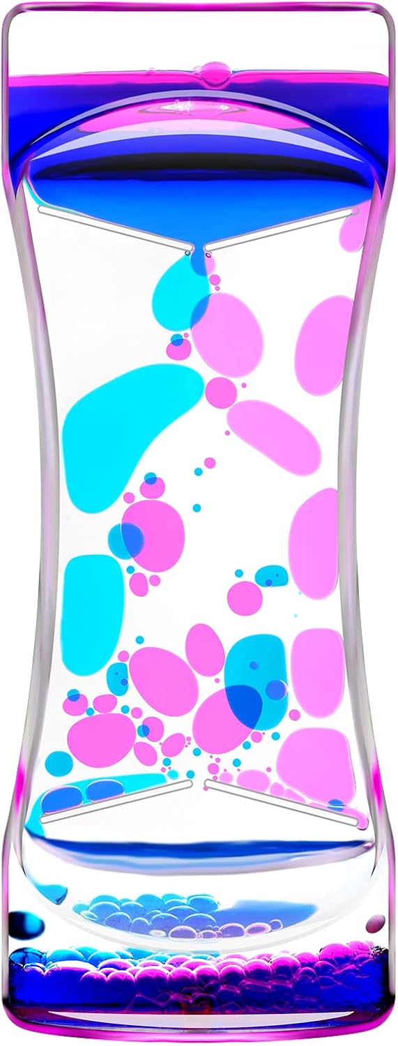 Blue Pink Liquid Motion Bubbler Timer Set of 1 for Kids Adults, Fidget Timers for Sensory Toys, Oil Water Office Desk Toys for Autism Toys, Relaxing Activity, Christmas Stocking Filler Gift