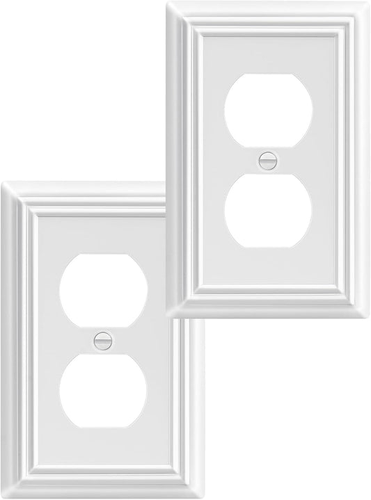 DEWENWILS Duplex Outlet Covers, White Outlet Wall Plates, 4.92" x 3.14" Light Switch Cover Plates, Metal Electrical Outlet Cover Plates, 2 Pack