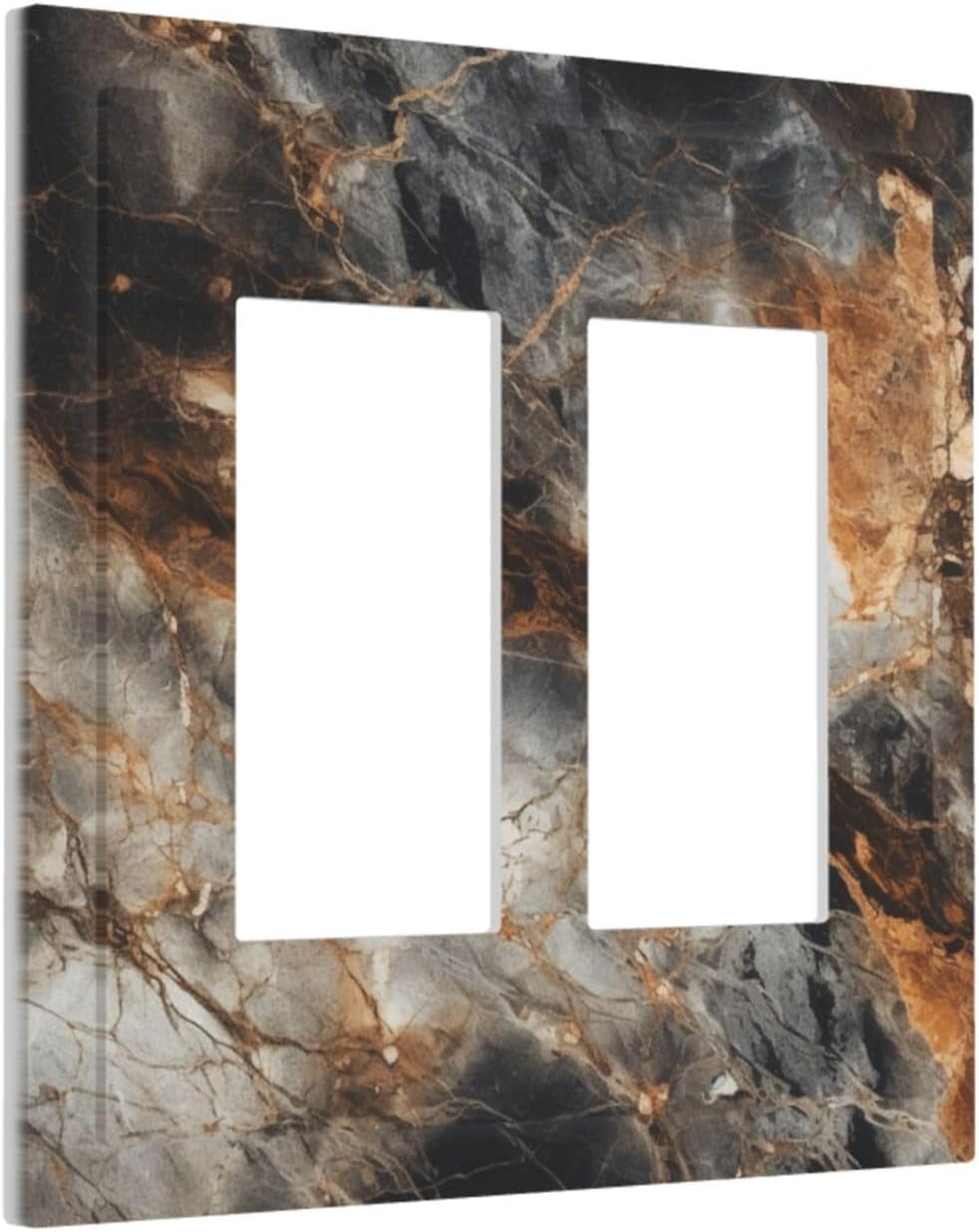 Brown Marble Granite Golden Lines Print Decorative Outlet Covers 2 Gang Double GFCI Rocker Electrical Wall Panels Light Switch Cover Plate for Bathroom Kitchen Decor