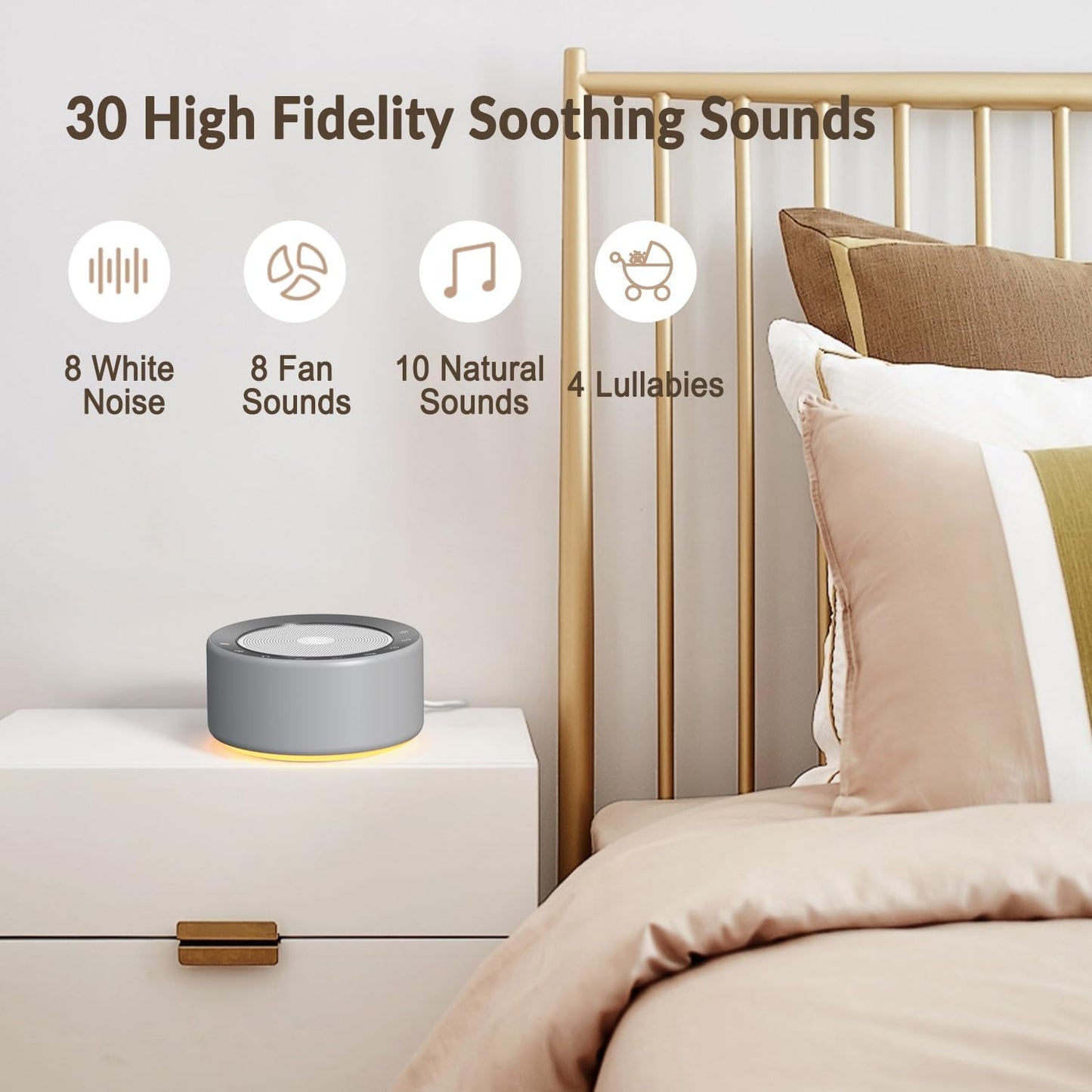 Nursery Lamp with Sound Machine, Mood Lighting, 7 Colors Night Light, 30 Soothing Sounds, White Noises for Baby, Adults. Timer, Plug in, Memory Function, Touch Control