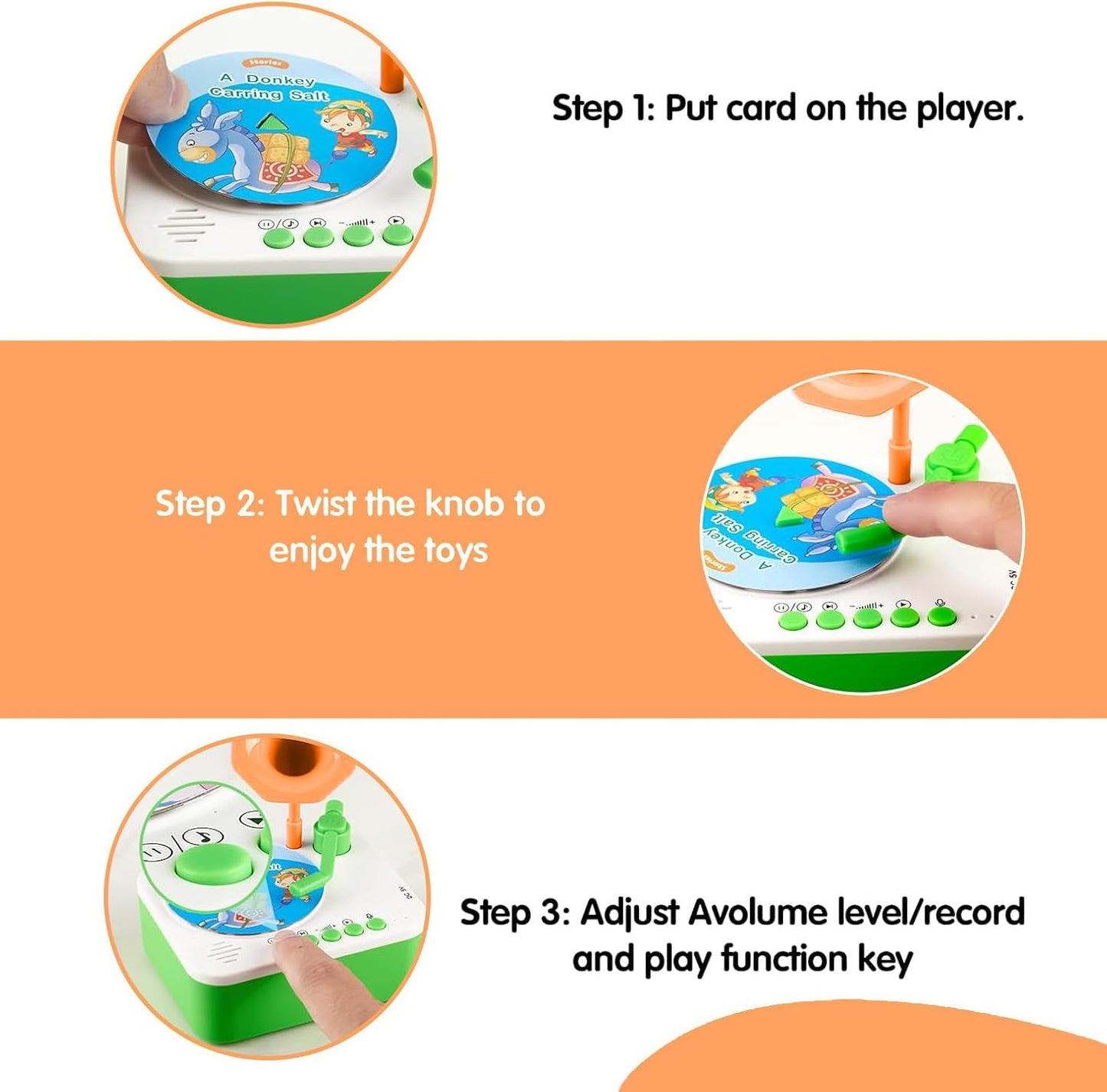 Kids Phonograph Toddler Record Player， with 96 Learning Cards, Early Education Machine Record Player Music Box Storyteller pop Speakers, Gift for Boys and Girls