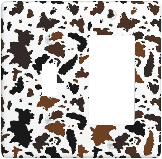 Outlet Covers Rustic Cowhide Highland Cow Milk Cow 1 Toggle 1 Rocker Combination Decorative Wall Plate Electrical Switch Plates Light Switch Cover Plate For Farmhouse Home Decor