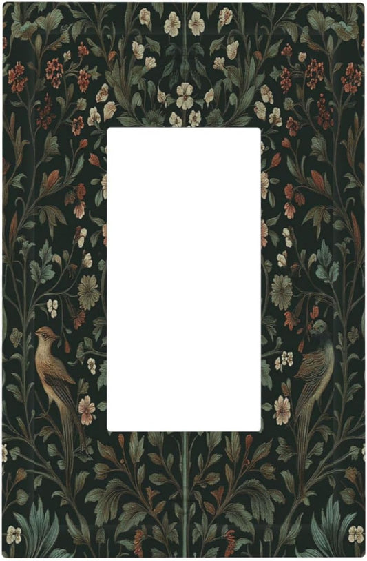 Decorative Outlet Covers Vintage Morris Colorful Flower Green Leaf 1 Gang Single Rocker Light Switch Cover Plate Wall Plates Gfci Faceplate For Bed Room Living Room Decor