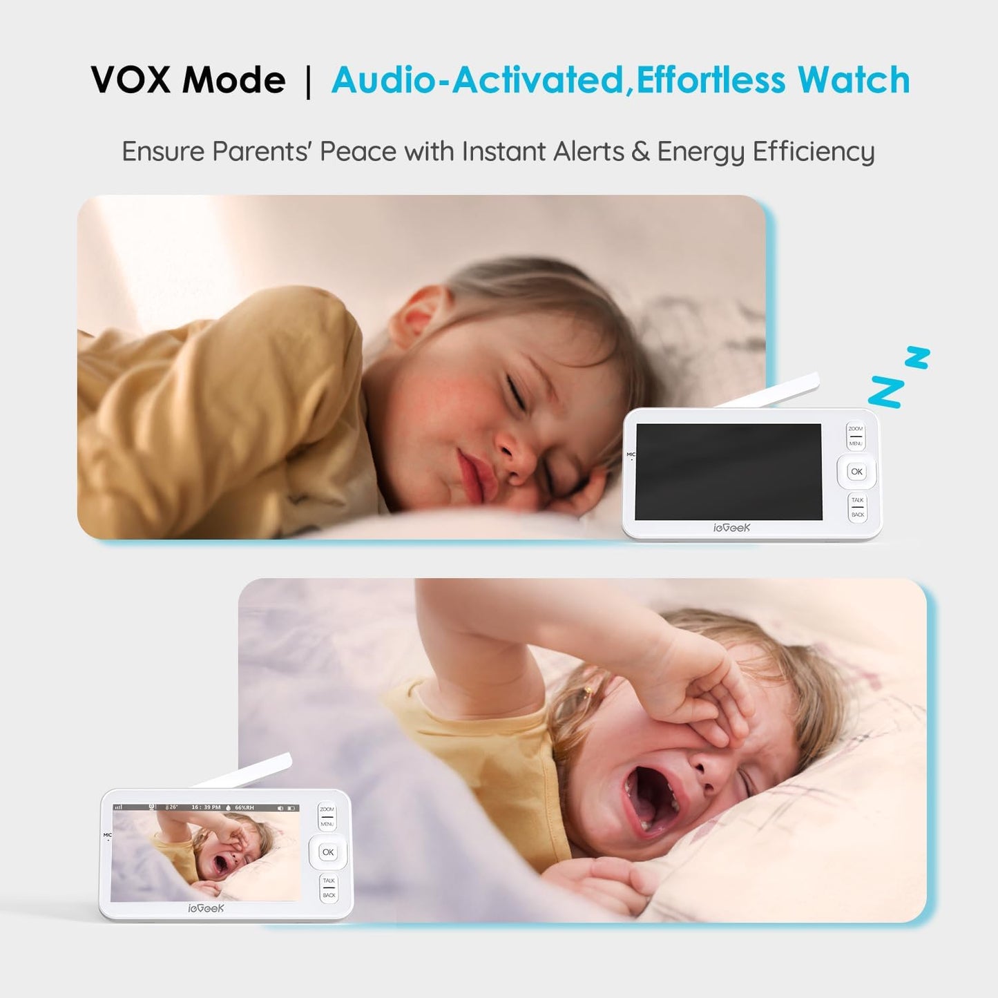 ieGeek 5" Split Screen Baby Monitor,HD Night Vision,2-Way Talk,Cry&Motion Detection,Temperature&Humidity Sensor,WiFi Baby Camera Monitor Supports Smartphone App(Upgrade)