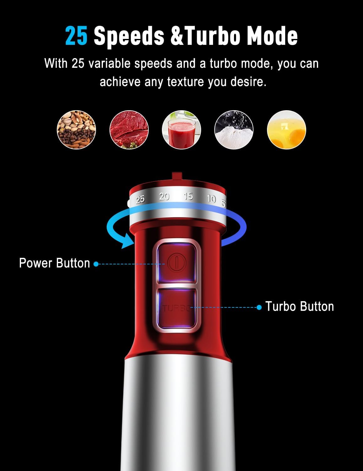 Powerful Immersion Blender handheld, 2025 New Update Hand Blender, Scratch-Resistant Corded Hand Mixer with Heavy-Duty Copper Brushless Motor and Gift Box Red