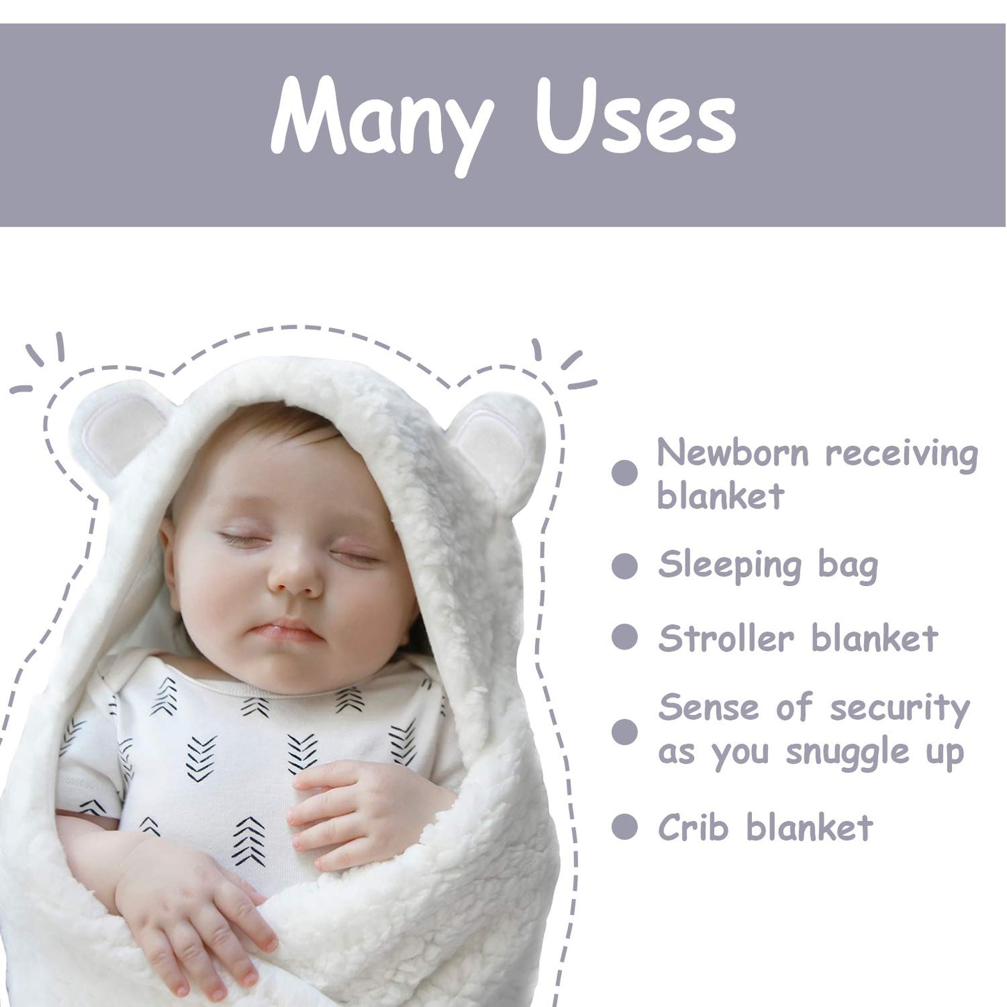 Jam Naturals-Cute Bear Organic Newborn Swaddle Wrap- Gender Neutral Soft Baby Blanket (White, 3-6m)