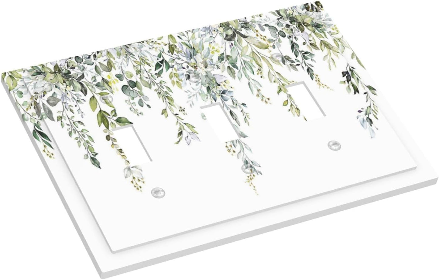 Decorative Switch Plates Boho Farmhouse Flower Leaf Sage Green 3 Gang Wall Plate Triple Toggle Light Switch Cover Faceplate Electrical Wall Panels for Bedroom Cabin Decor