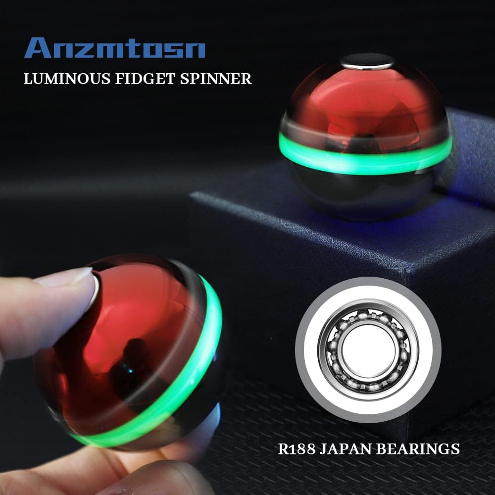 Cool Shpere Fidget Spinners for Kids Adults, Magic Orb Hand Finger Spinner Glow in The Dark, Metal Handheld Gadget Desk Toy Luminous Fingertip Gyro Goody Bag Fillers Idea Gift Prize Collection