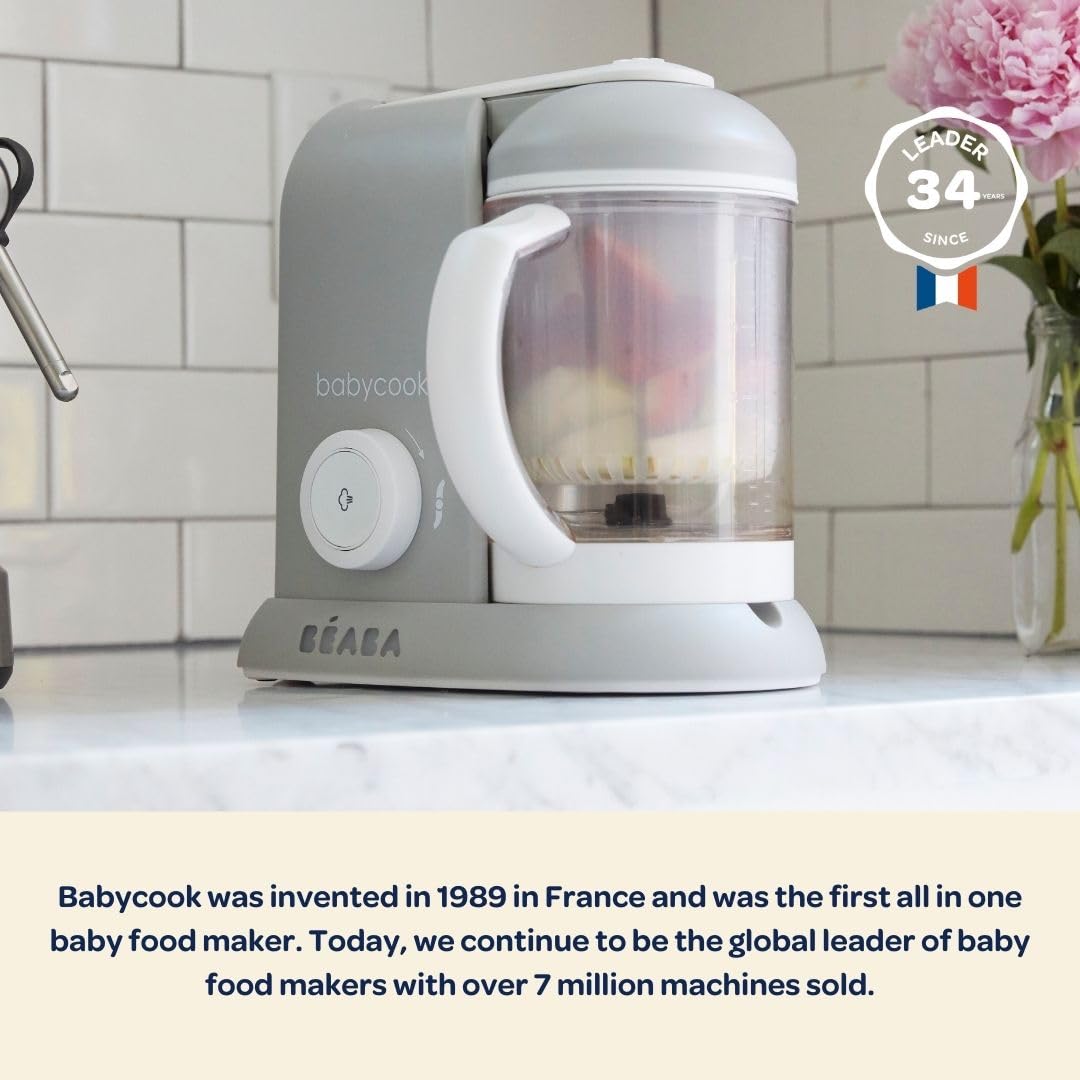 BEABA Babycook Solo 4 in 1 Baby Food Maker, Puree Steamer and Blender for Purees, Grinder with Auto Steam Cooking, Lrg Capacity 4.5 Cups 27 Servings in 20 Mins, Pralin