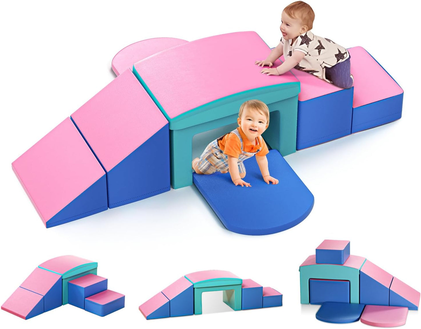Lischwert Foam Climbing Blocks for Toddlers, Toddler Climbing Toys Indoor with Slide Stairs and Ramp Soft Play Climbing for Toddlers, 6 Pieces