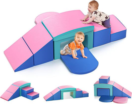 Lischwert Foam Climbing Blocks for Toddlers, Toddler Climbing Toys Indoor with Slide Stairs and Ramp Soft Play Climbing for Toddlers, 6 Pieces