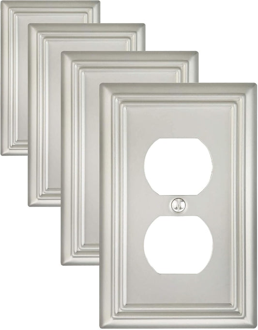 4-Pack Duplex Wall Plate, Satin Nickel Outlet Cover, Metal Electrical Outlet Cover Plate, 1-Gang, Midsize, A031 Series