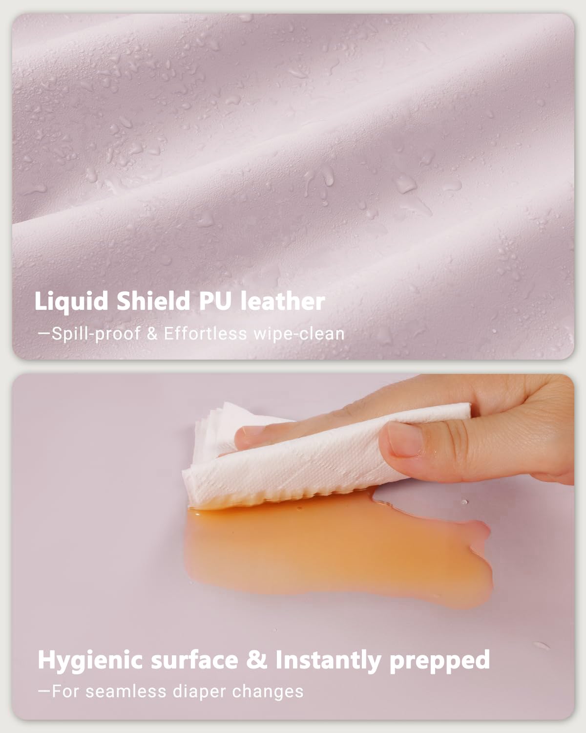 Vegan Leather Waterproof Baby Changing Pad - Wipeable, Extra Thick & Portable & Non-Slip Diaper Mat for Dresser, Crib, Travel | Soft & Safe (Pink)