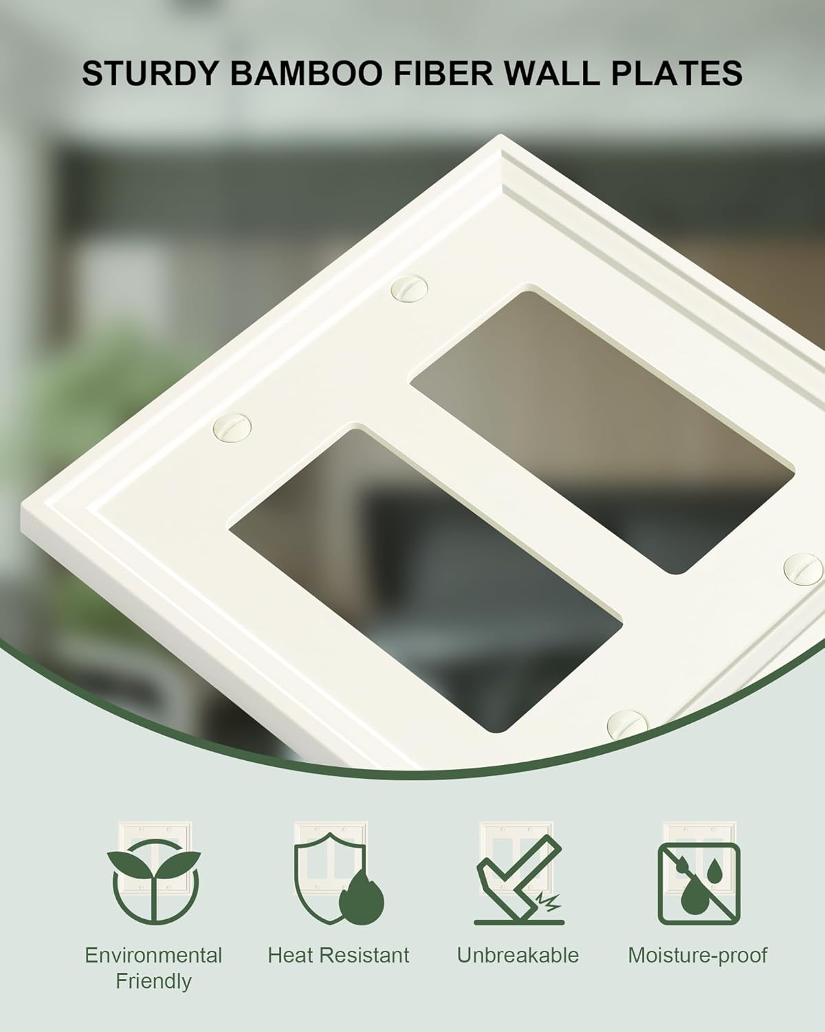 2-Pack Double Decorator Outlet Cover Plate, Light Almond Modern Decorative Switch Plates and Outlet Covers, Natural Bamboo Fiber Wall Plates for Electrical Outlets