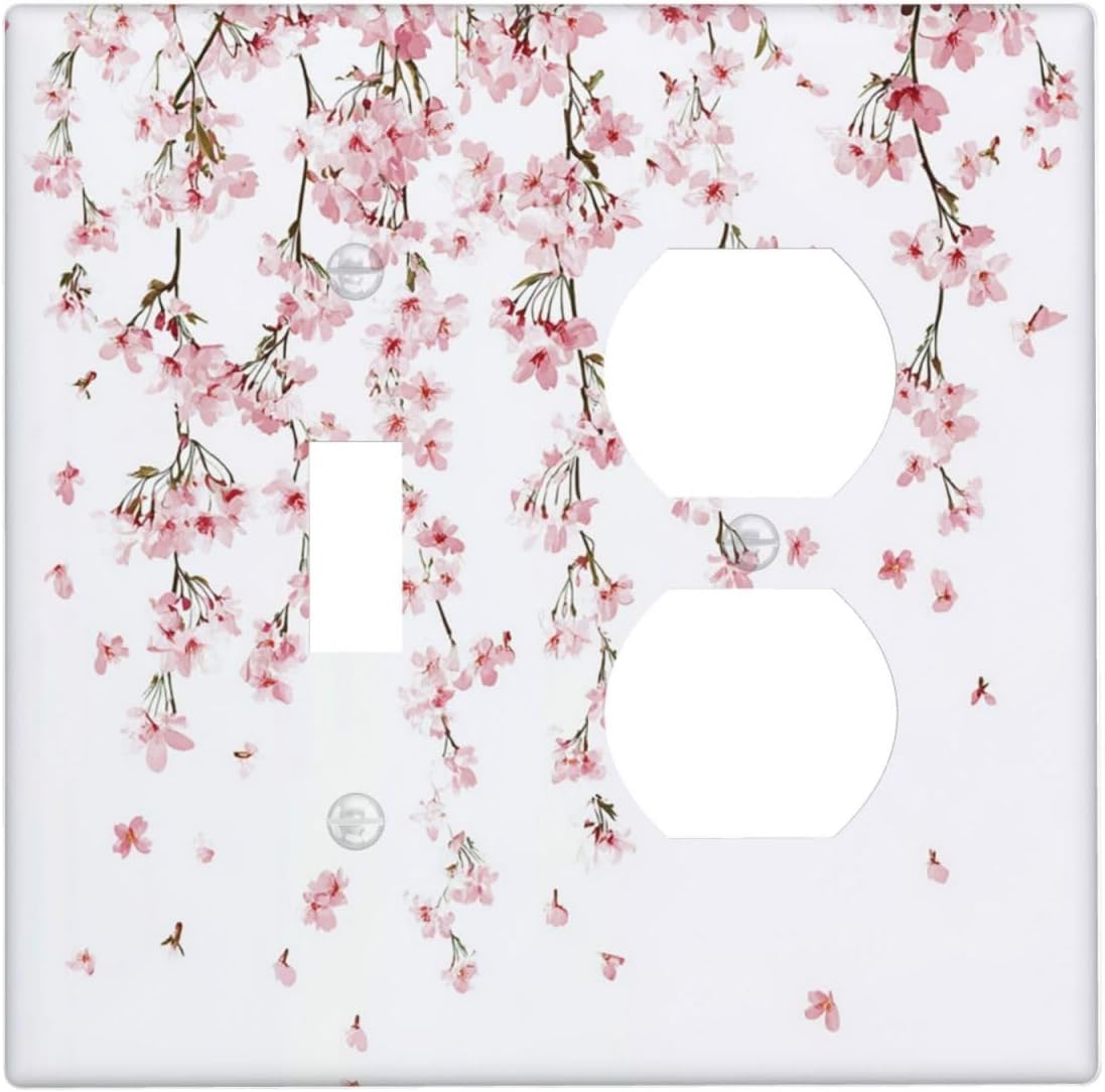 Wallplates Sakura Plant Floral Pink Flowers 1 Toggle 1 Duplex Switch Plate Electrical Gfci Faceplate Decorative Light Switch Covers For Bed Room Living Room Decor